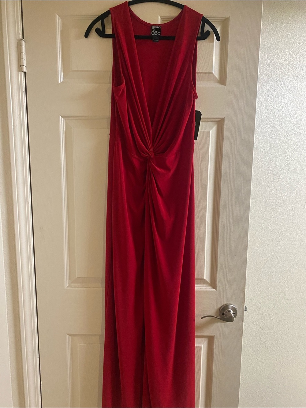 Clara Sun Woo Red Sleeveless Twist-Front Maxi Dress